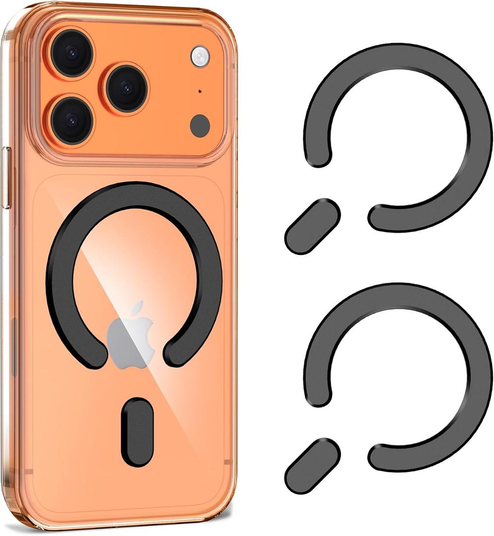 for MagSafe Sticker, Magnetic Ring Magnet, 2 Pack Universal MagSafe Ring Adapter Compatible with Magsafe Accessories & Wireless Charging for iPhone 17/16/15/14/13/12/11, Galaxy S25/S24 (Black)