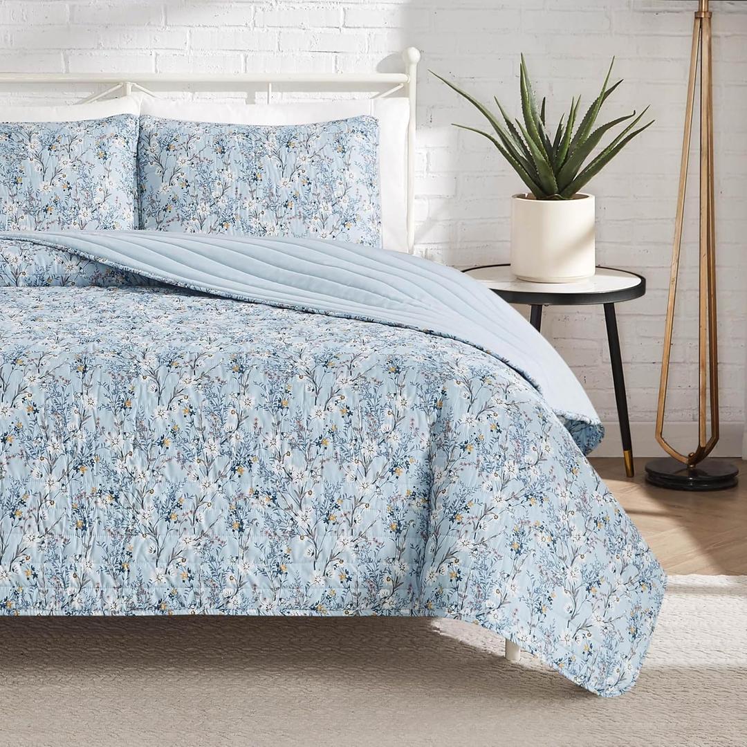 Lucky Brand Soft Floral Blue 3-Piece Quilt Set, King