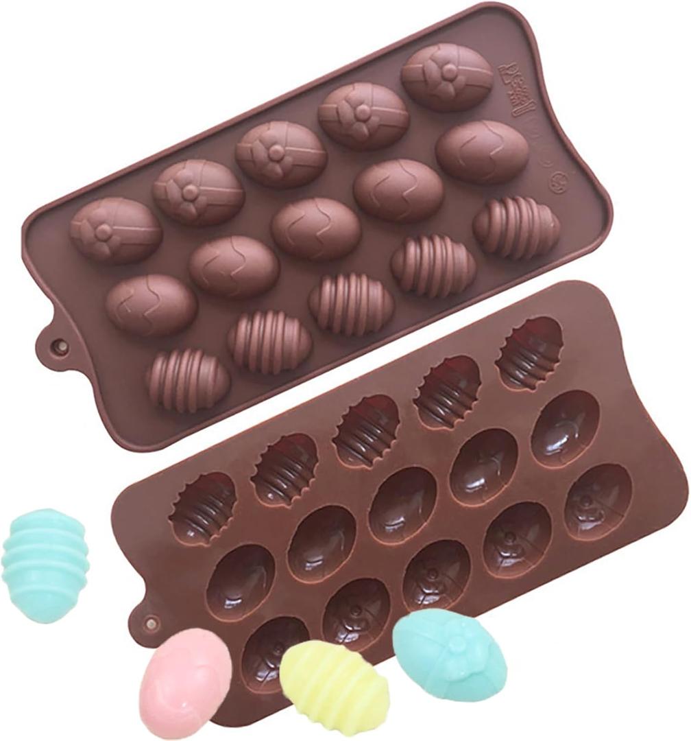 Easter Silicone Chocolate Mold Egg Shaped Silicone Fondant Chocolate Mold, Baking Molds for Easter Candy Mini Soap, Cake Bread Cupcake Cheesecake Muffin and Jello 2 Pcs