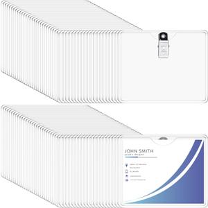 Eaasty 200 Pcs Clear Badge Holder with Metal Clip Name Tag 3 x 4 Inches Horizontal PVC ID Card Protector with Clip Waterproof Badge Holder for Work Card Drive License Name Tag Key Office