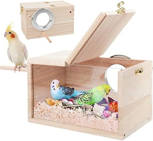 Rypet Parakeet Nesting Box Transparent Design, Thwartwise Bird Nest Breeding Box with Perch Wood Bird Cage House for Cockatiel Lovebirds Budgie Finch Parrotlets Canary S Rypet Parakeet Nesting Box Transparent Design, Thwartwise Bird Nest Breeding Box with Perch Wood Bird Cage House for Cockatiel Lovebirds Budgie Finch Parrotlets Canary S
