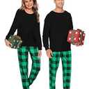 Sexqero Christmas Family Matching Pajamas Set Couples Button Down Sleepwear Loungewear Long Sleeve Plaid Pjs Lounge Set(Women Black Green Plaid Large)
