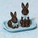 DN DECONATION Easter Decorations Bunny Figurines Set with Blue Bow, Rabbit Statues for Cute Brown Easter Spring Decor & Farmhouse Home Decor, Resin Tabletop Sculptures for Shelf Mantel Coffee Table