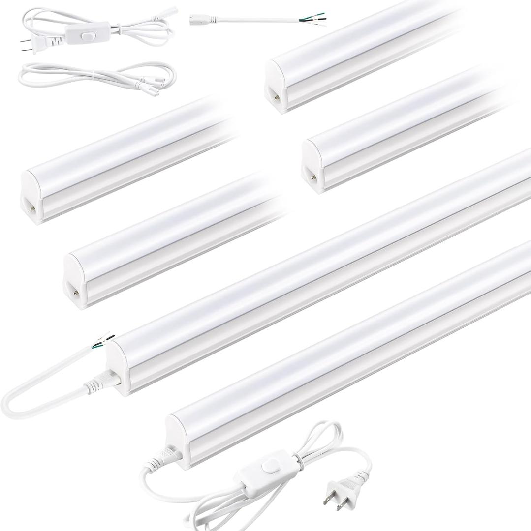 Pak 4FT LED Shop Lights, 2300LM 6500K Cool White, 20W Energy-Saving Super Bright Linkable T5 Ceiling and Under Cabinet Lighting Fixture for Garage, Workshop, Basement, Warehouse, FCC Certified, 6 Pack