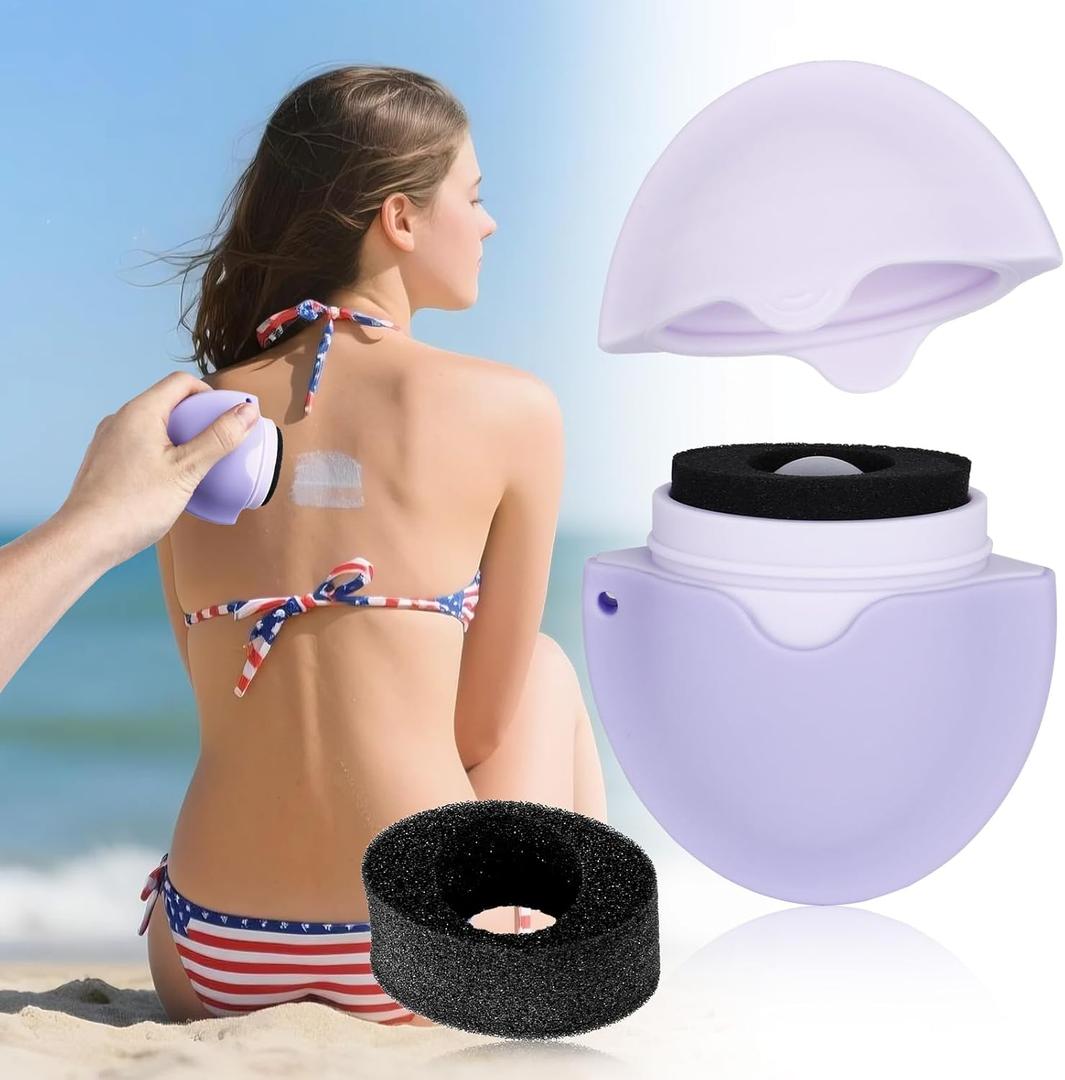 Sunscreen Applicator for Kids with Replaceable Body Sunblock Lotion Sponge 1.86oz Sunscreen Sponge Applicator Refillable Portable Silicone Washable for Kids Women Adults Family Travel Size (Purple)