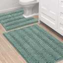 H.VERSAILTEX Bathroom Rugs Bath Rug Set 2 Piece Bathroom Contour Rug Toilet Mat Sets Non Slip Contour Bath Rug Ultra Thick Water Absorbent Striped Bath Mats(36" x 24" Plus 20" x 24" U, Eggshell Blue)