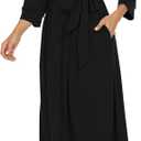 VINTATRE Women Kimono Robes Long Knit Bathrobe Lightweight Soft Knit Sleepwear V-neck Casual Ladies Loungewear (Black, M)