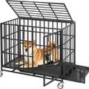 36 Inch Heavy Duty Dog Crate with Wheels, Escape Proof Metal Kennel with 3 Doors & Removable Tray for Large Medium Dogs, Black