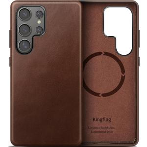 Genuine Leather Case for Samsung Galaxy S25 Ultra, Compatible with Magsafe, Oil Wax Top-Grain Leather, Metal Buttons (Rustic Brown, S25 Ultra)