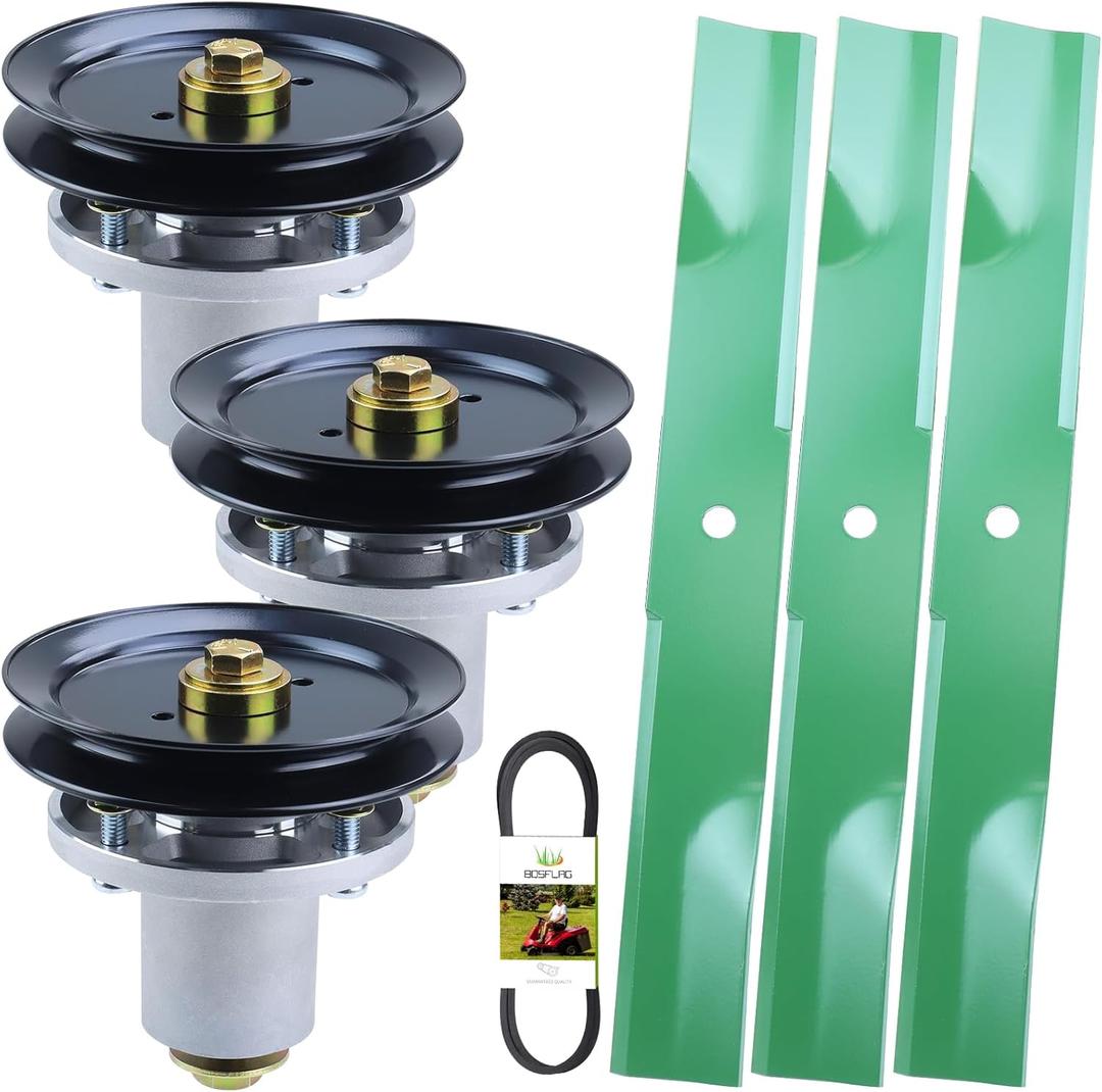 60 Inch Mower Deck Rebuild Kit Includes 3 Pack 607418 Spindle Assembly 604704 Spindle Pulley 604711 Belt and 793794 Blade Replaces 601804 Spindle Assembly