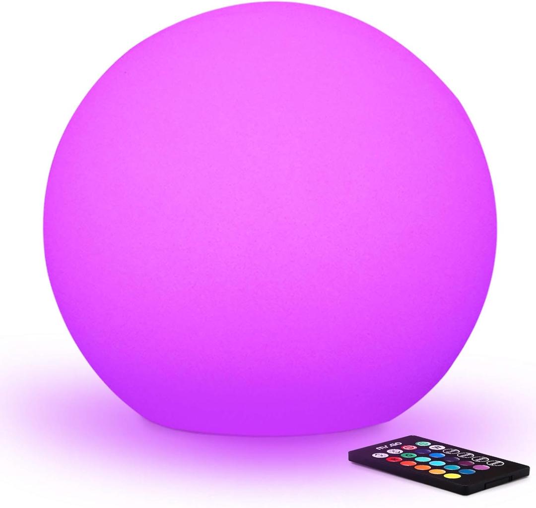 16-inch Rechargeable LED Glowing Ball Light, Waterproof Orb Globe Lamp w/Remote, 16 RGB Colors 4 Light Effects, Ideal for Indoor/Outdoor Home Garden Pool Patio Party Decorative Lighting