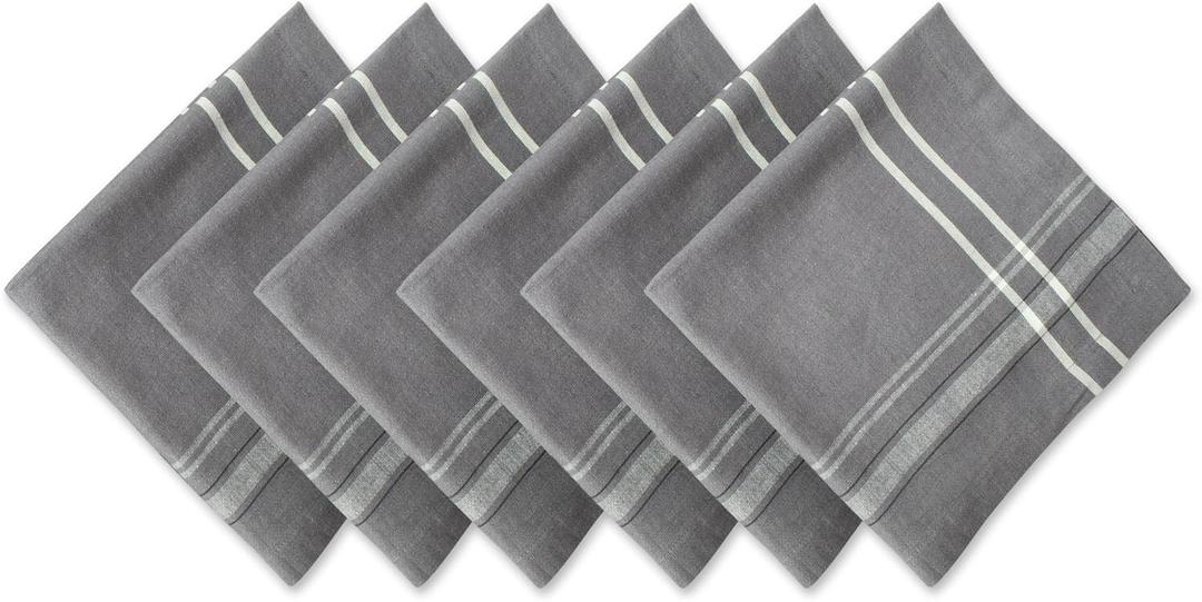 DII French Stripe Tabletop Collection Farmhouse Style Dining Table Linen Napkin Set, 20x20, Gray Chambray, 6 Piece