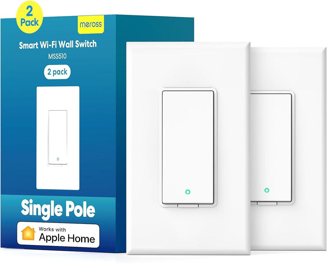 meross Smart Light Switch 2 Pack Supports Apple HomeKit, Siri, Alexa, Google Assistant & SmartThings, 2.4GHz Wi-Fi Single Pole Light Switch, Neutral Wire Required, No Hub Required
