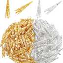 PH PandaHall 200 Pcs 2 Colors Long Flower Bead Caps Hollow Bead End Caps Bead Stoppers for Tassels Jewelry Making DIY Crafts Goddess Beads Dreadlock Beads for Hair BrSilver&Golden 1.6 Inch