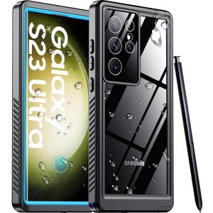 Temdan for Samsung Galaxy S23 Ultra Case Waterproof with Built-in Screen Protector 360 Full Body Shockproof Dustproof for Samsung S23 Ultra 5G Phone Case Heavy Duty Protective Blue