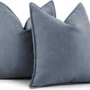 ZWJD Dusty Blue Pillow Covers 18x18 Set of 2 Chenille Throw Pillow Covers with Elegant Design Soft and Luxurious Decorative Throw Pillows for Couch, Bed, and Home Decor