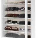 TJ.MOREE Sunglasses Organizer Storage Wall Mounted: 13 x 15.6 inches Eyewear Display Case Rustic Wood Eyeglasses Holder Large Glasses Storage Box,White