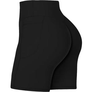 Sunzel No Front Seam Biker Shorts for Women with Pockets, Yoga Workout Gym Bike Shorts with Tummy Control (Large, Black)