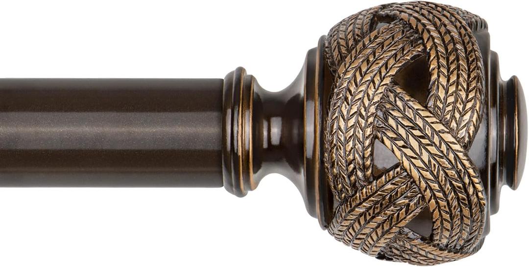 Long Curtain Rods for Windows 72 to 144 Inch, USFOOK 7/8 Inch Heavy Duty Curtain Rod, Telescoping Splicing Bronze Drapery Rods with Leaf Finials