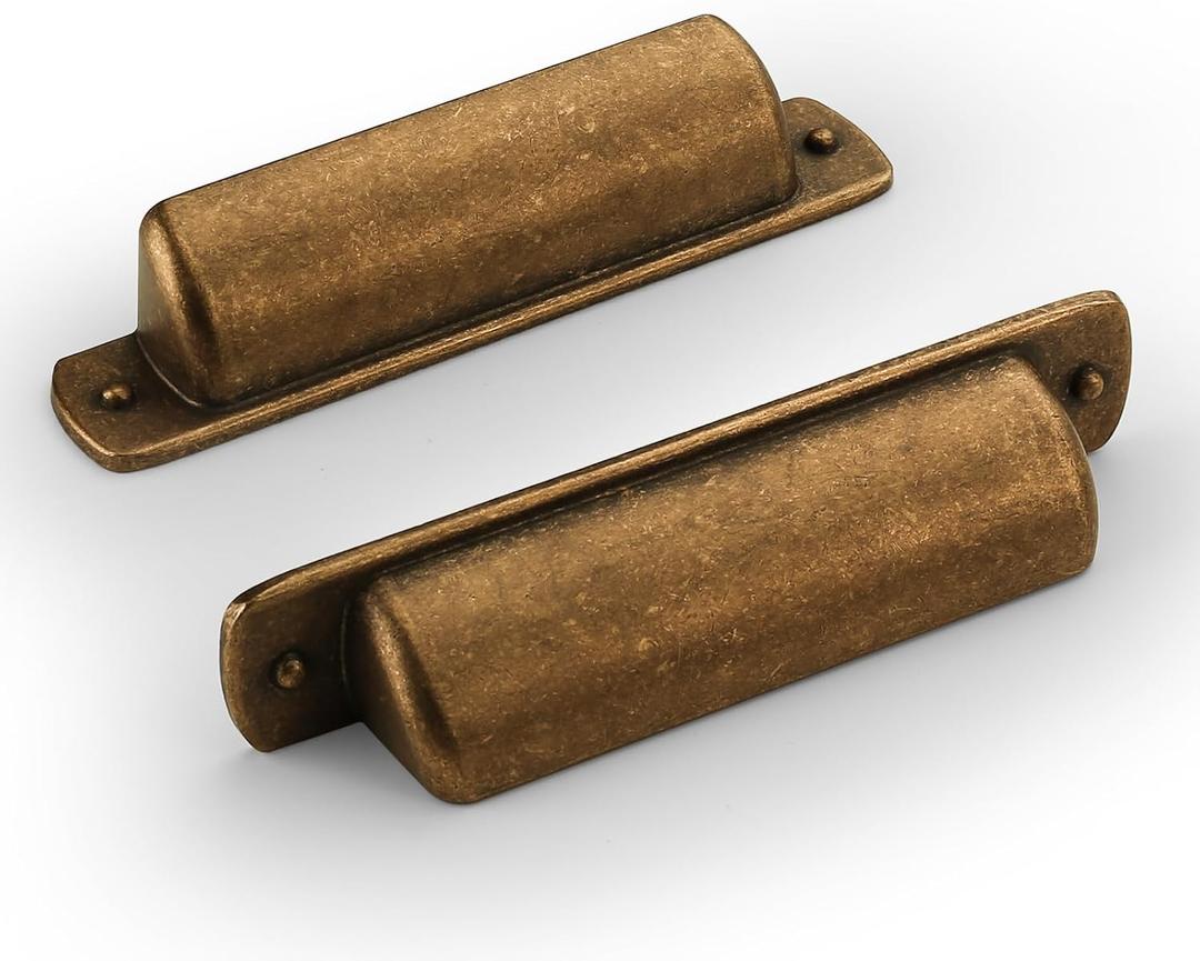 Asidrama 10 Pack 3 Inch(76mm) Antique Brass Kitchen Cabinet Handles, Cabinet Cup Pulls Kitchen Cabinet Hardware for Cupboard Drawer Pulls (3" Hole Center)