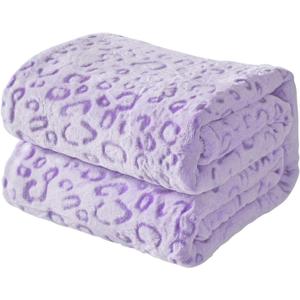 FY FIBER HOUSE Flannel Fleece Throw Microfiber Blanket with 3D Cheetah Print,60"X80",Purple
