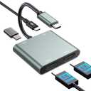 USB C to Dual HDMI Adapter - 4K@30Hz Dual Monitor HDMI Adapter with 100W PD Charging, USB3.0 5Gbps & Thunderbolt 3 Compatible for Laptop/Tablet