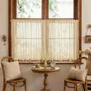 Sutuo Home Beige Boho Lace Short Kitchen Curtains 36 inches Long for Cafe Laundry Room, Semi Sheer Window Curtains Farmhouse Crochet Vintage Tassels Rustic Valance Rod Pocket Decor, 2 Panels 50" W