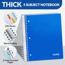 SUNEE 5 Subject Notebook College Ruled - 400 Pages, 9"x11", 5 Pocket Colored Dividers, 3-Hole Punched Paper, Blue