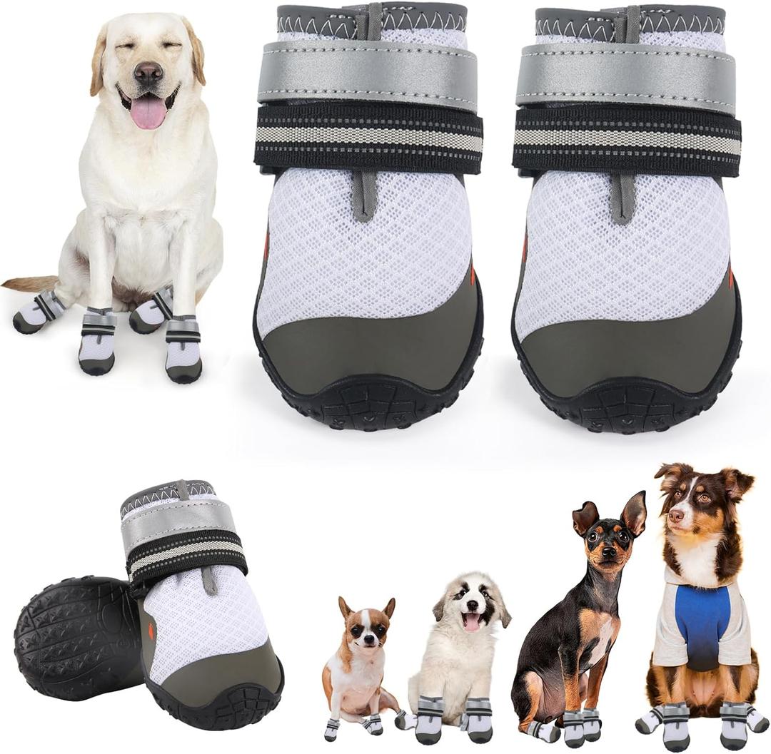 Dog Shoes for Large Small Medium Dogs, Dog Boots & Paw Protectors to Prevent Licking, Anti-Slip Dog Booties with Reflective for Hot Pavement, Outdoor Hiking, Hardwood Floors, Winter Snow (Size 7)