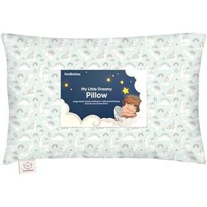 Toddler Pillow with Pillowcase - 13x18 My Little Dreamy Kids Travel Bed Pillows for Sleeping, Organic Cotton Small Pillowcase, Soft & Breathable, Machine Washable, Toddlers 2-5 Years Old (DinoBloom)