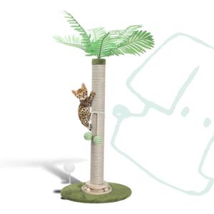 Cat Scratching Post 34 Inch with Rotating Turntable and Removable Hanging Ball, Cat Scratcher for Indoor Cats, Ultra Stable Base, Paw-FGreen Baseriendly Jute Material, Green Base