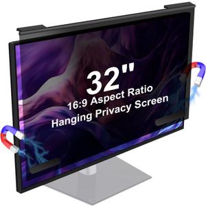 Magnetic Hanging Computer Privacy Screen Filter 32 Inch, Removable Aluminum Alloy Privacy Shield for 16:9 Widescreen Monitor, Anti Spy Anti Scratch Anti Glare Blue Light Screen Protector