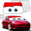 Gven Sunshade for Tesla Model Y Accessories 2025 Funny Eyes Windshield Sun Shade Car Front Window Shade for Tesla Model 3 Accesssories Dual-Sided Versatility (Red, for Tesla)