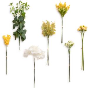 Ling's moment Artificial Greenery Stems Box Set, 30pcs with 7 Kinds of Faux Greenery Picks for DIY Bridal Bouquets Wedding Floral Arrangement Table Centerpieces, Lemonade Yellow
