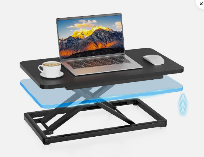 23.6" Standing Desk Converter with Stepless Adjustment, Ergonomic Sit Stand Riser for Laptop & Keyboard, Gas Spring Stand Up Desk Riser, Basic Single Platform Riser for Home Office, Black