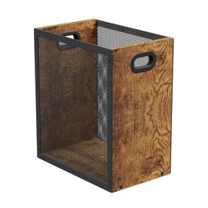 Small Can, Retro Garbage Can With Handle, Iron and Wood Combination Office Can, Industrial Style Design Wastebasket Bin for Bathroom, Laundry Room, Kitchen, Office, Dorm(2.2 Gallon)