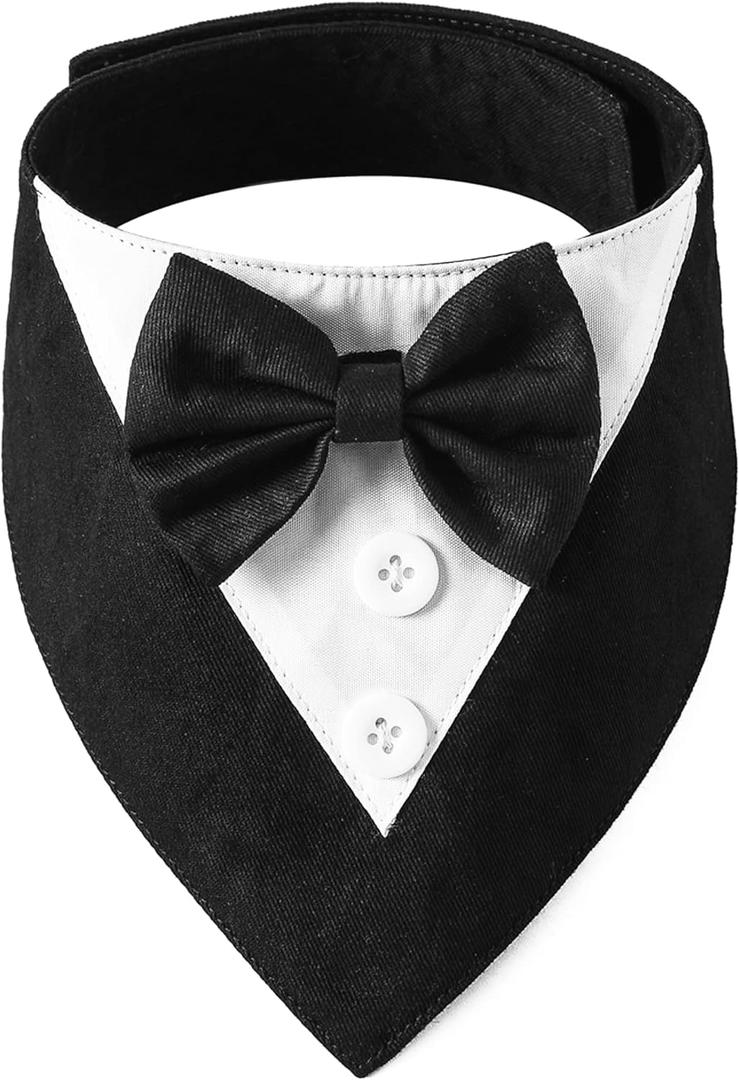 ADOGGYGO Formal Dog Tuxedo, Wedding Dog Bandana Collar with Bowtie, Adjustable Pet Birthday Wedding Tux Outfit for Medium Dogs (M, Black)