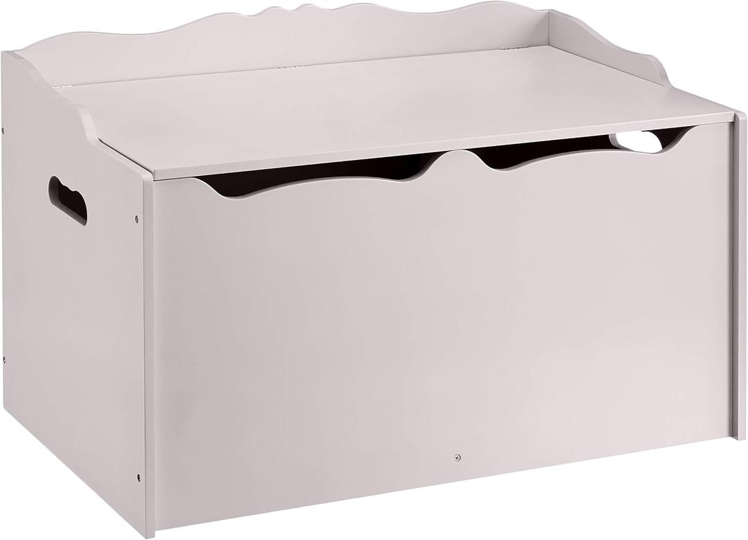 Amazon Basics Kids Wooden Toy Storage Chest with Safety Lid, Spacious Organizer for Bedroom, Gray, 30" x 18" x 19"
