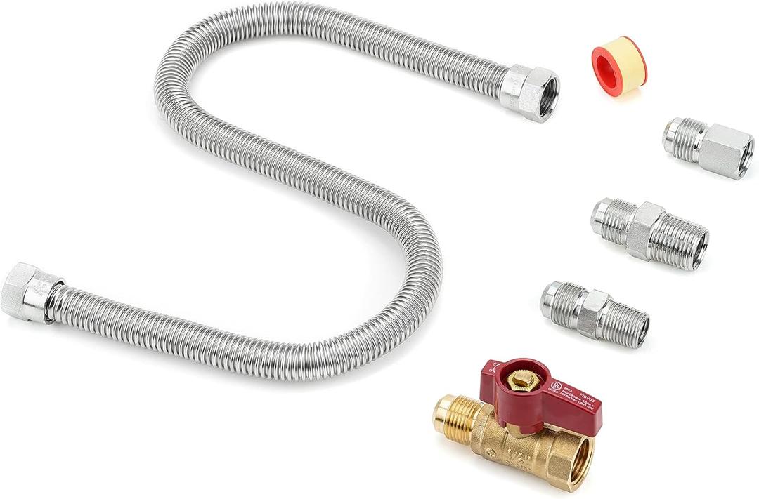 Stanbroil One Stop Gas Appliance Hook Up Kit - Brass Gas Ball Valve and Flexible Gas Connector with Fittings for Garage Heaters, Gas Stoves, Wall Mounted Heaters, Gas Fireplace and Gas Dryer