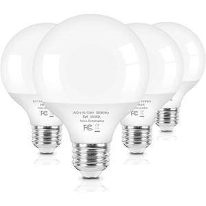 Brightever G25 LED Globe Light Bulbs 60W Equivalent, 5000K Daylight White LED Vanity Light Bulbs with E26 Standard Base for Bathroom, 5W Round Light Bulb for Vanity Mirror, 600LM, 4-Pack, Non-Dimmable