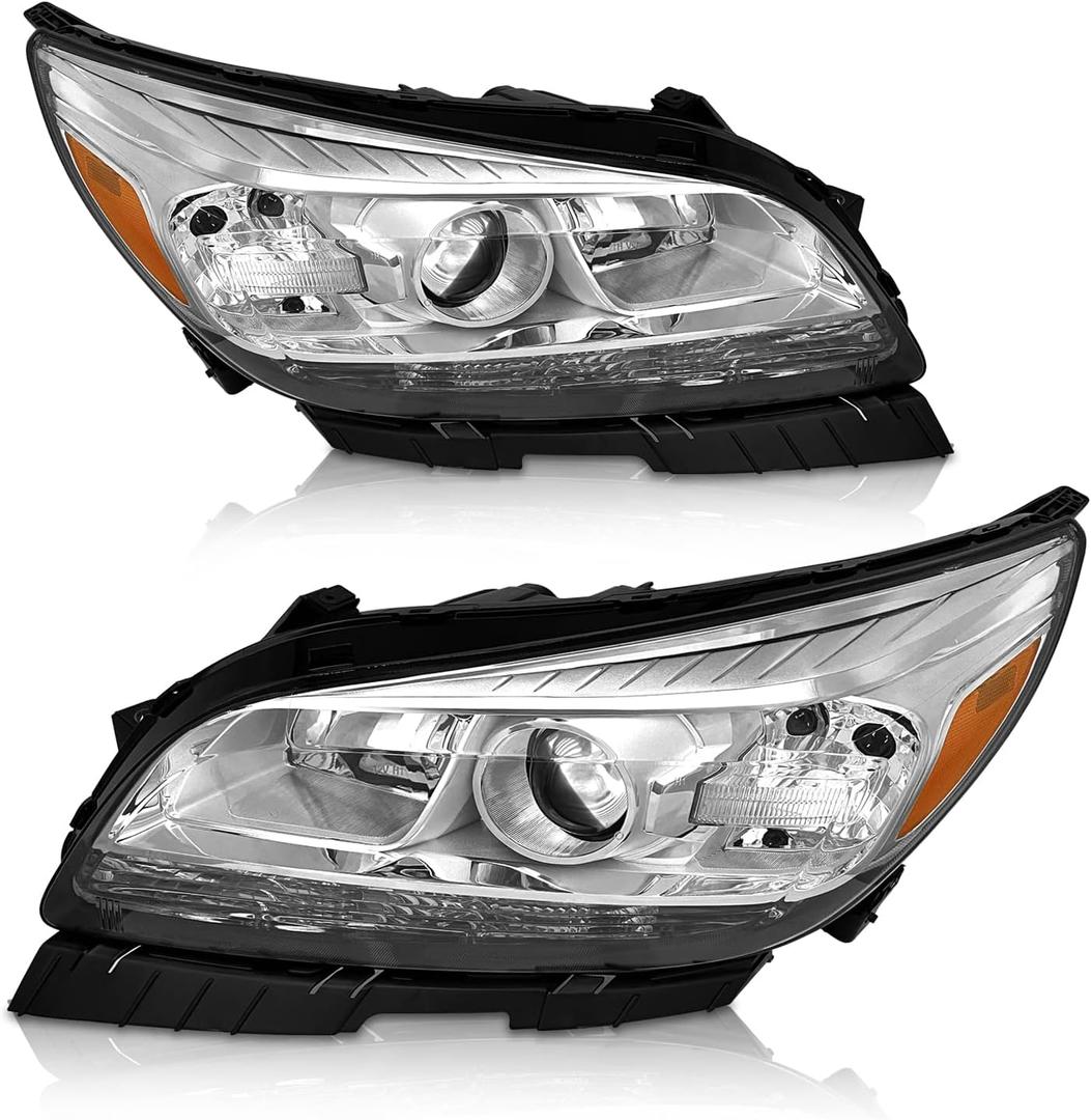 Headlights Assembly for 2013 2014 2015 Chevy Malibu 4-Door LT/LTZ fit 2016 Chevy Malibu Limited Headlamp with Factory Halogen 4 Door Sedan Chrome Housing Driver & Passenger Side(No Bulb)
