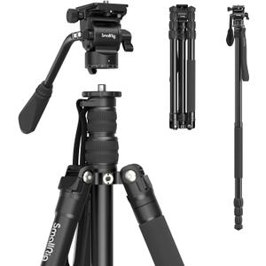 SmallRig CT180 Video Tripod, 72" Camera Tripod Monopod with Fluid Head, Aluminum Camera Tripod, 360 Panorama Fluid Head for Travel, Video, Live Streaming, Vlogging- 3760B