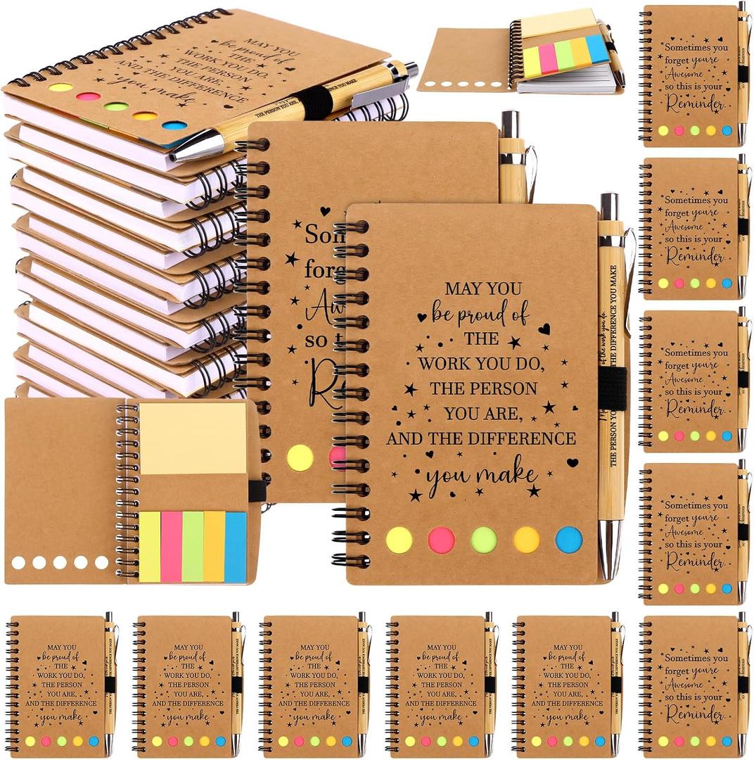 10 Sets Employee Appreciation Thank You Gifts Thank You Appreciation Gifts Notebook with 10Pcs Bamboo Ballpoint Pens, Inspirational Notebook Bulk Employee Appreciation Gifts Spiral Notebook Journal, 5.3 x 4.1 inches