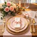 125PCS Pink and Gold Plastic Plates - Pink Disposable Plates - Vintage Plate with Gold Plastic Silverware Set for 25 Guests for Weddings Baby Shower Parties Mother's Day