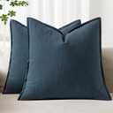 Woaboy 24x24 Inch Set of 2 Decorative Linen Solid Throw Pillow Covers Boho Accent Farmhouse Couch Pillowcases Modern Netural Euro Home Decor for Couch Sofa Living Room Bed,Navy Blue
