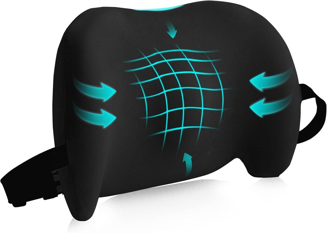 Lumbar Support Pillow for Office Chair, Car Lumbar Pillow Lower Back Pain Relief, Memory Foam Back Cushion with Adjustable Straps, Ergonomic Chair Back Pillow for Gaming Chair, Car, Bed (A-Black)