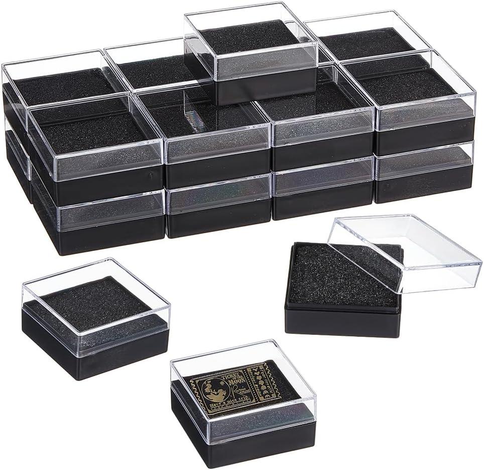 OLYCRAFT 20Pcs Clear Plastic Gift Box For Pin 1.7x1.7x0.9 inch Black Presentation Boxes for Badge Clear Lapel Pin Presentation Display Case for Lapel Pin Gemstone Storage Display