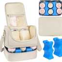 Jaffzora Wearable Breast Pump Bag with Cooler Compartment Fits for Willow/Elvie/Momcozy M5/S12 Pro/Medela, Breast Milk Travel Tote Bag with Ice Pack & Waterproof Mat,Apricot