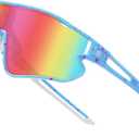 DUCO Kids Sunglasses Youth Baseball Sun Glasses Lightweight TR90 Frame UV400 Sports Cycling Shades for Boys Girls DK268 (Light Blue Purple Dot Frame Purple Lens)