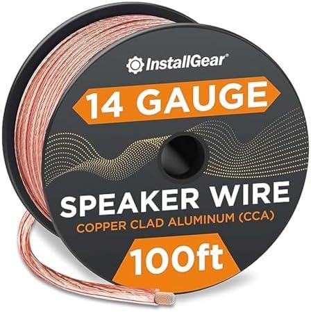 InstallGear 14 Gauge Wire AWG Speaker Wire (100ft - Clear) - Speaker Cable for Car Speakers Stereos, Home Theater Speakers, Surround Sound, Radio, Automotive Wire, Outdoor - Speaker Wire 14 Gauge